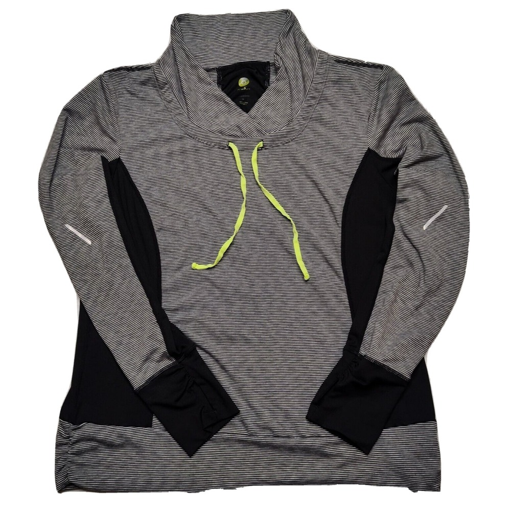 KIWI KATE Women XL Black Gray‎ Stripe Thumb Holes Running Workout Pullover